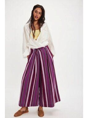 NWT Rujuta Sheth Frida in Lavender Field Stripe Pleated Cotton Wide Pants XL